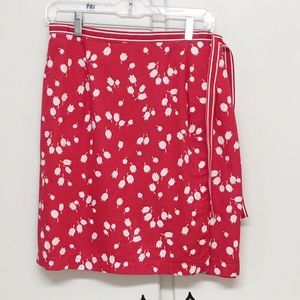 Liz Claiborne Fully Lined Red Floral Wrap Skirt